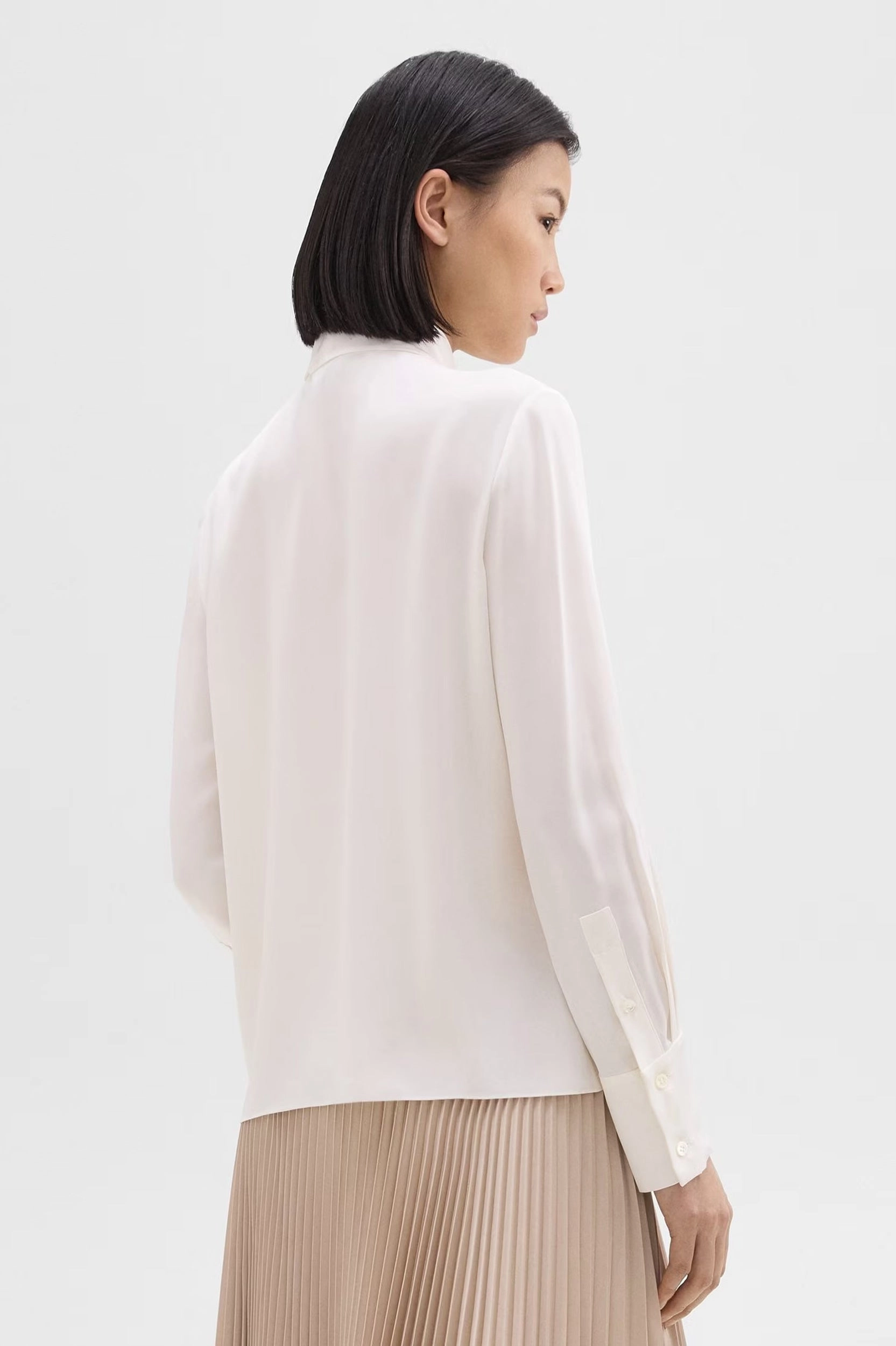 Tie Neck Silk Blouse in Ivory