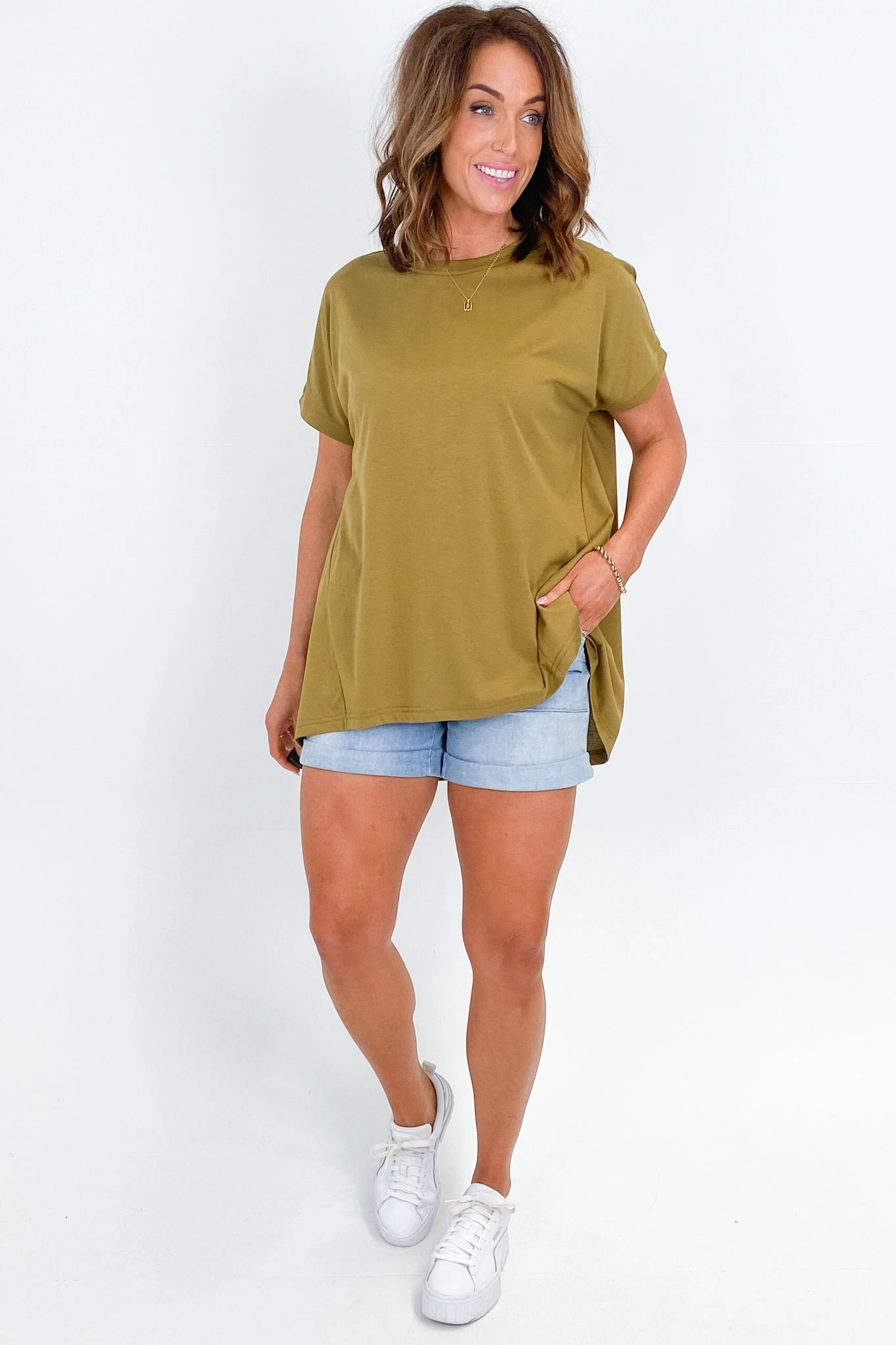 Tirelli Longline Crewneck Tee Olive Green