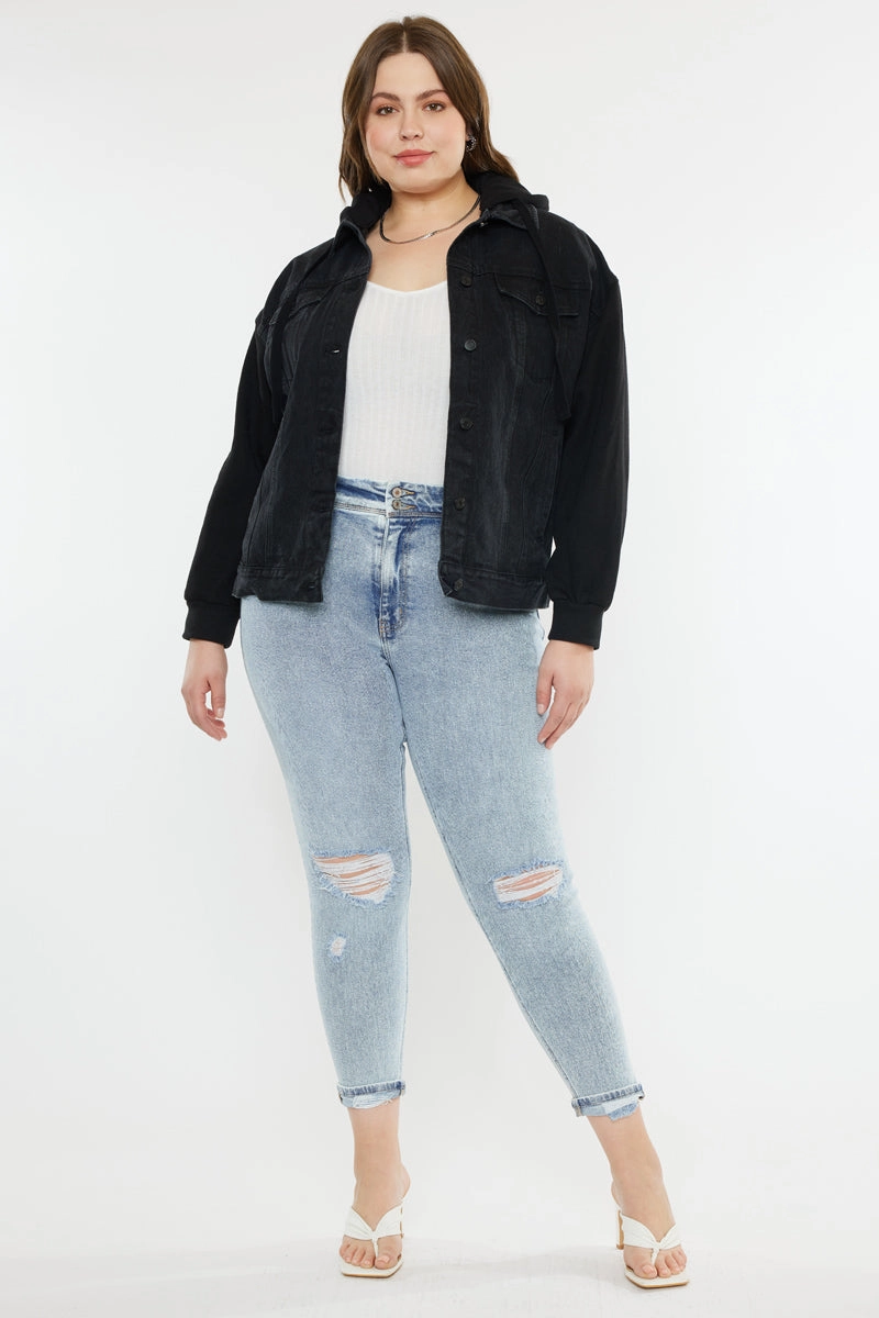 Tori Hooded Boyfriend Denim Jacket (Plus Size)