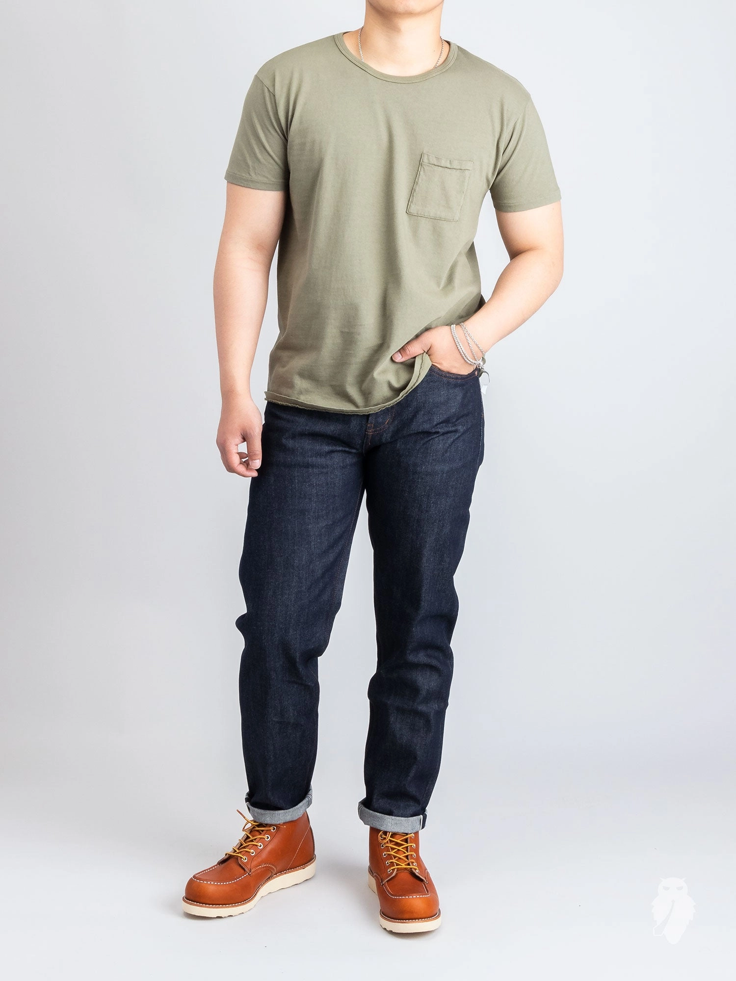 Tube Knit Pocket T-Shirt in Field Olive