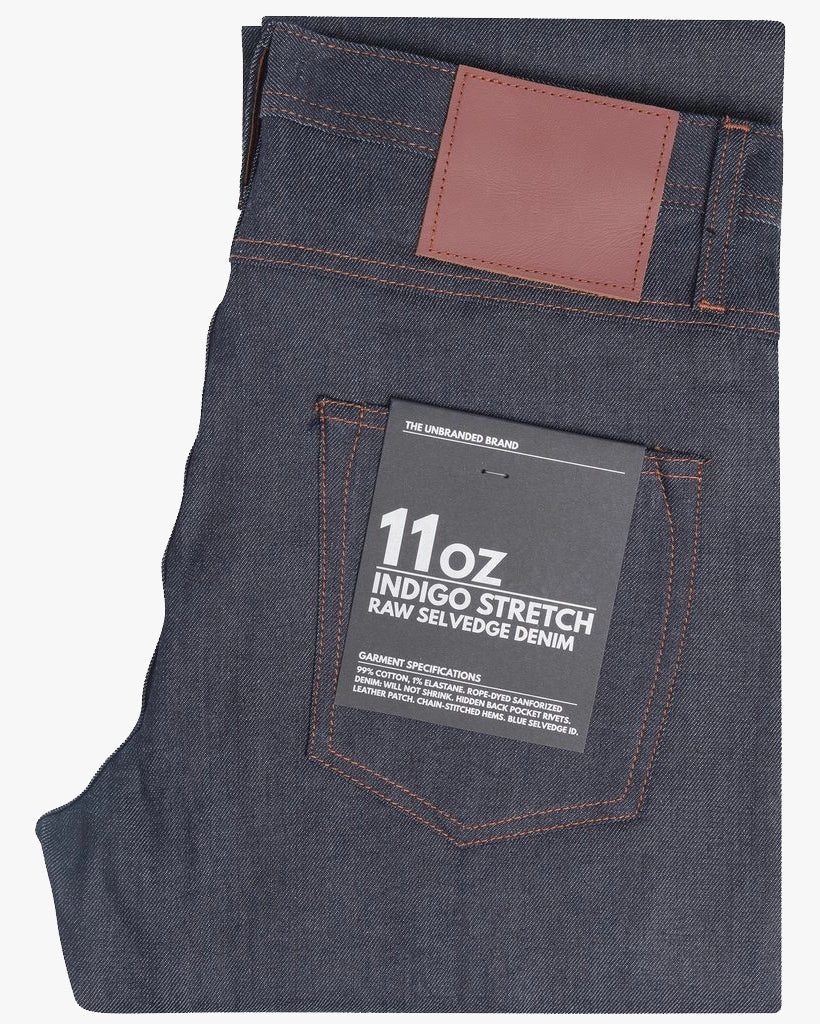 Unbranded UB322 Straight Fit Mens Jeans - 11oz Indigo Stretch Selvedge