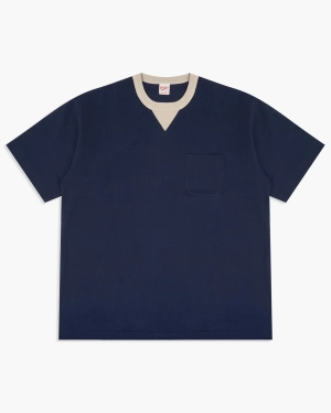 Velva Sheen Made In Japan 2-Tone S/S Pocket Tee - Navy / Off White