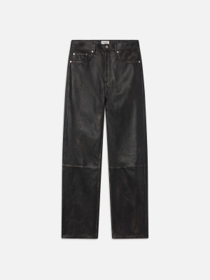 Washed Leather Pant Trousers -- Black Washed