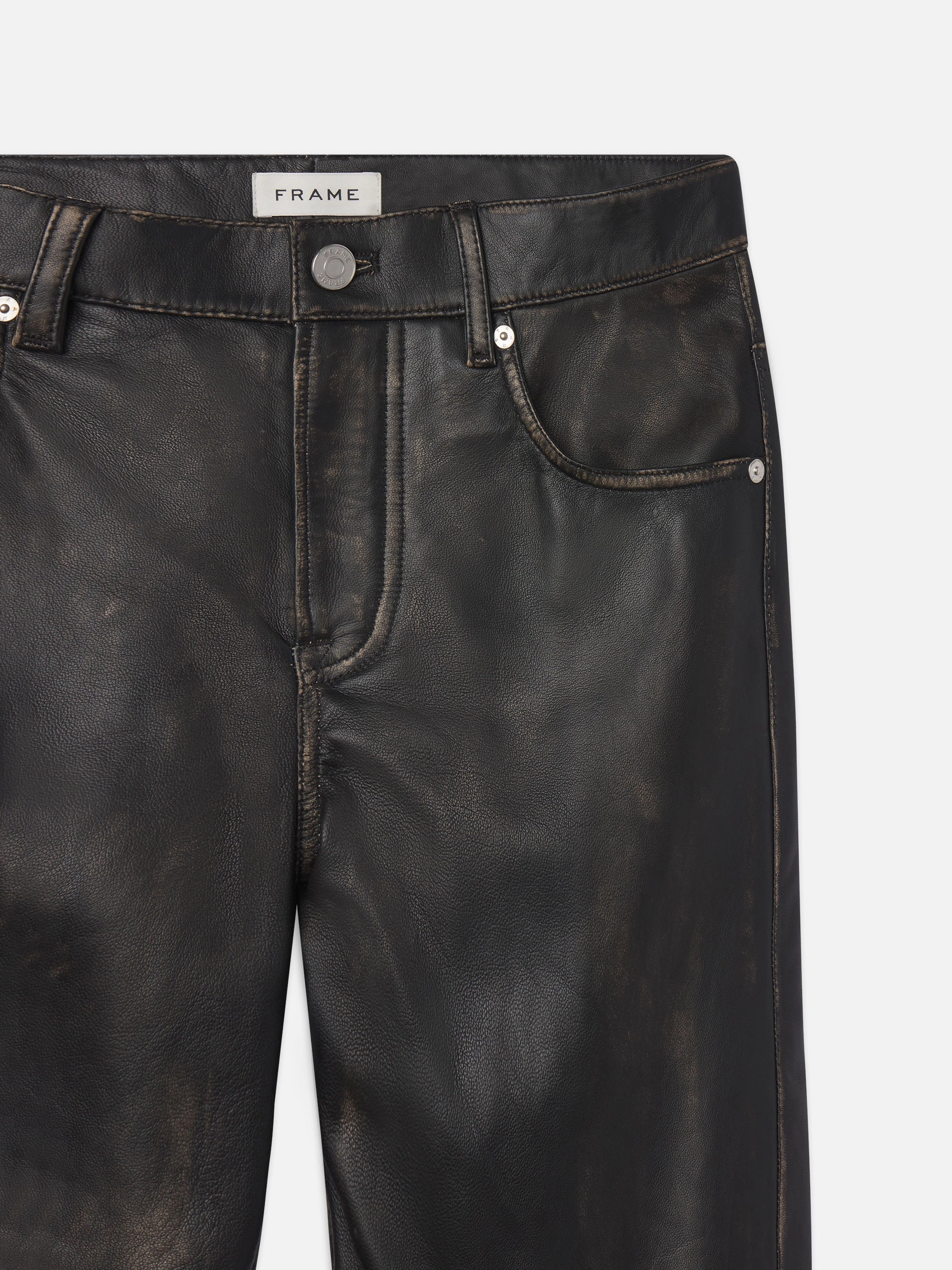 Washed Leather Pant Trousers -- Black Washed