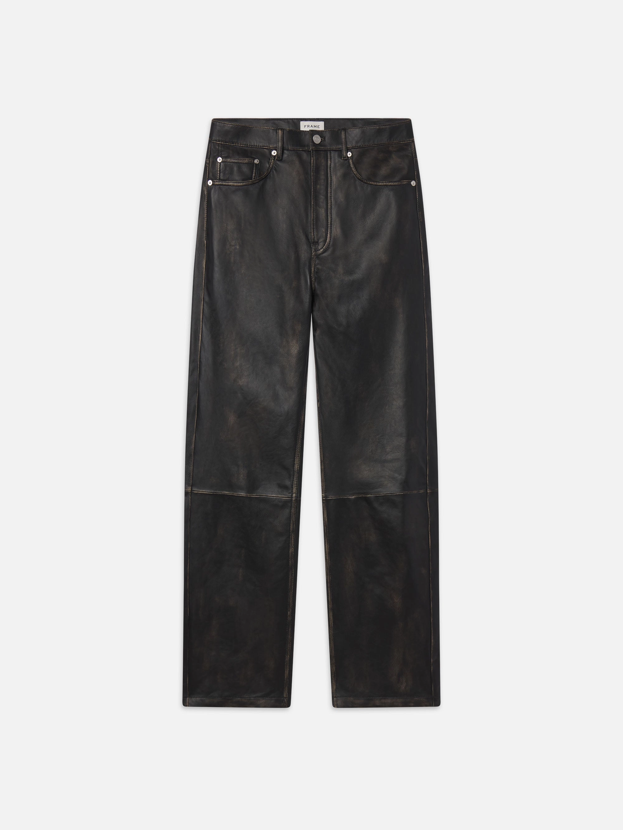 Washed Leather Pant Trousers -- Black Washed