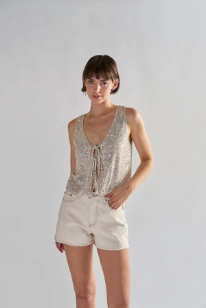 Womens High Waisted Ecru Denim Shorts