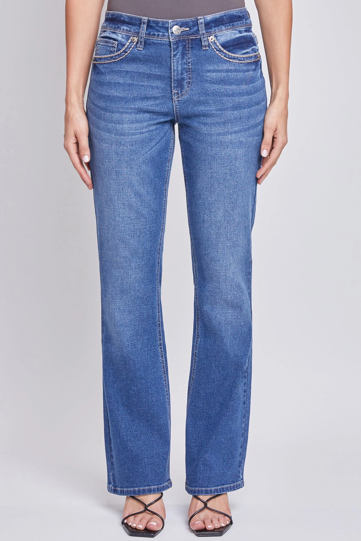 Women’s Mid-Rise Studded Cross Flap Pocket Bootcut Jean