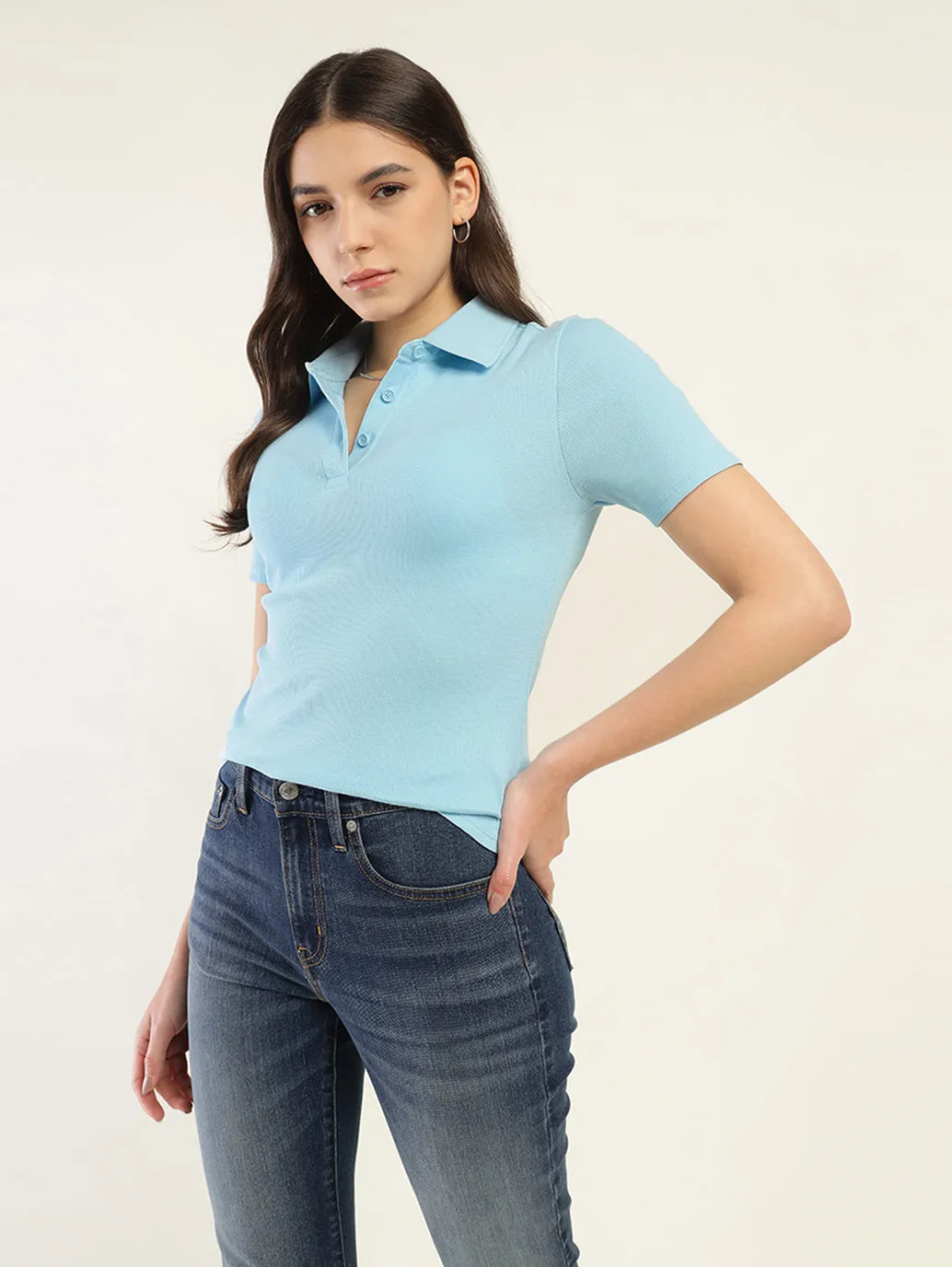 Women's Solid Slim Fit Polo T-Shirt