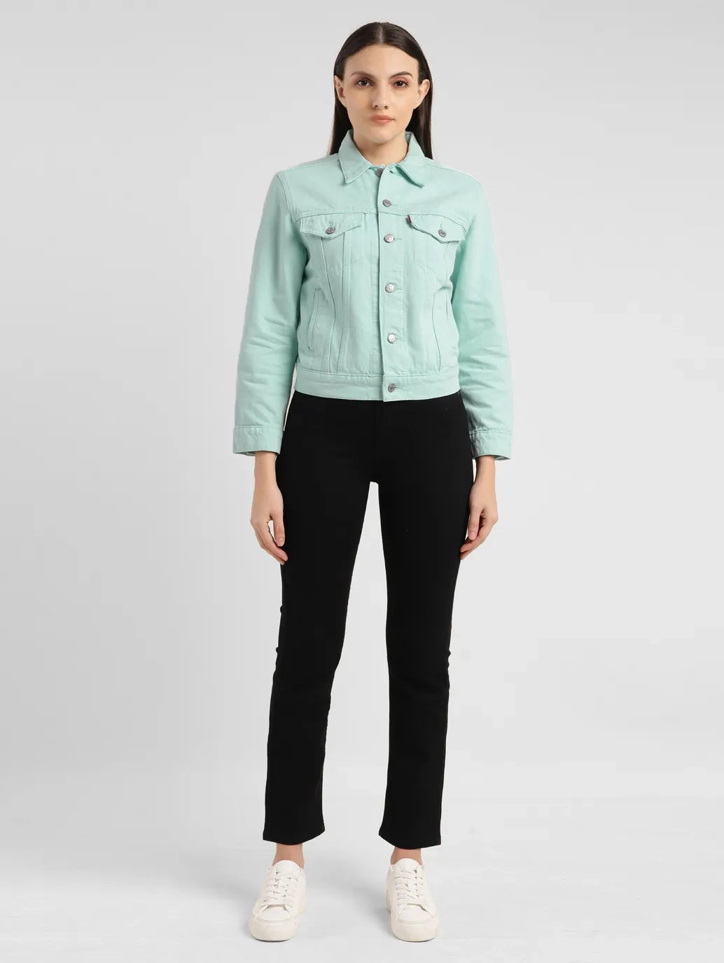 Women's Solid Spread Collar Denim Jacket