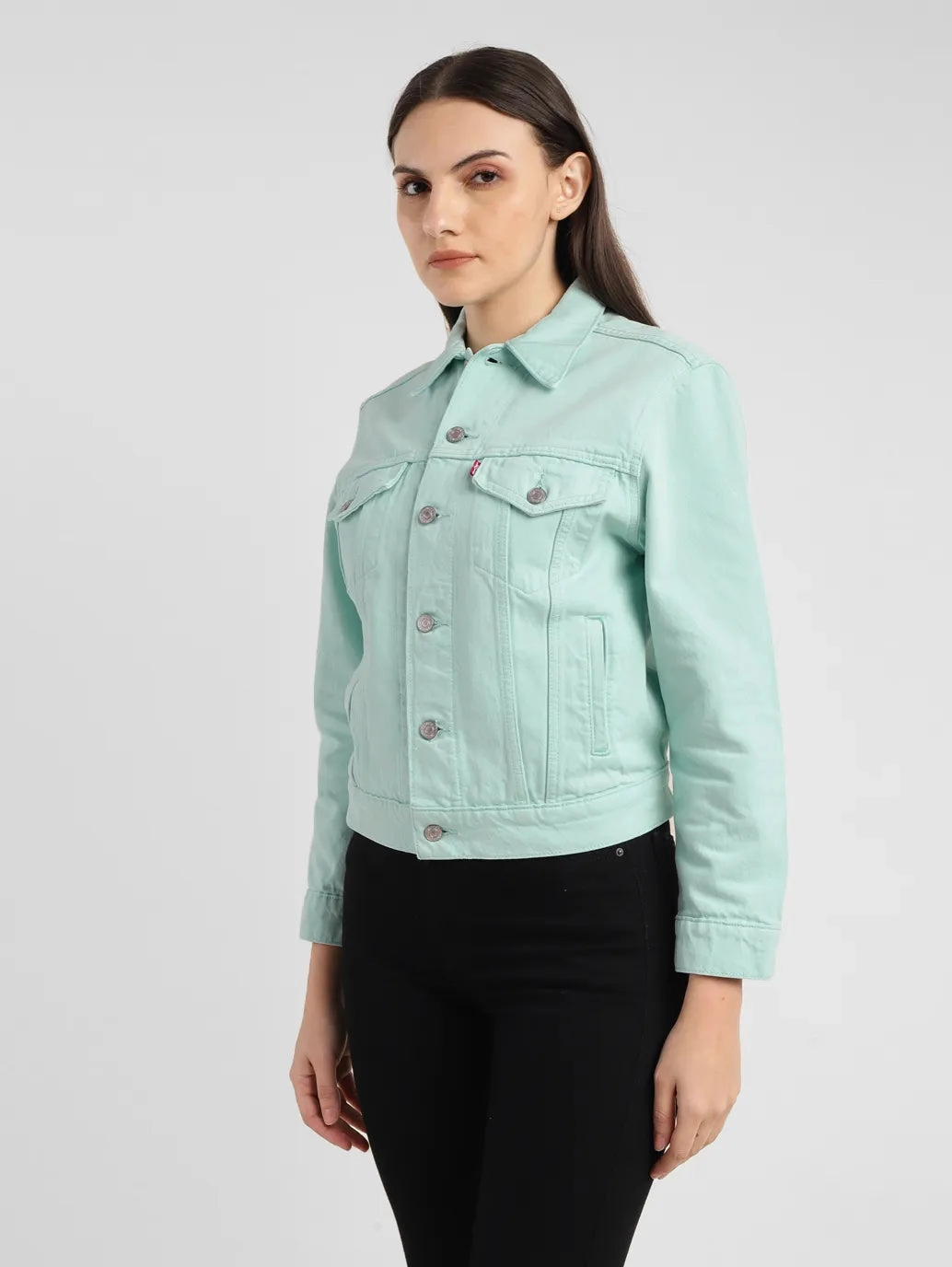 Women's Solid Spread Collar Denim Jacket