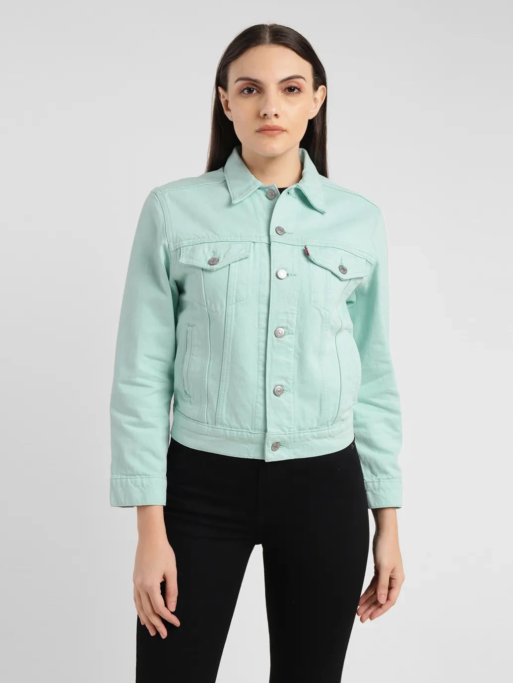Women's Solid Spread Collar Denim Jacket