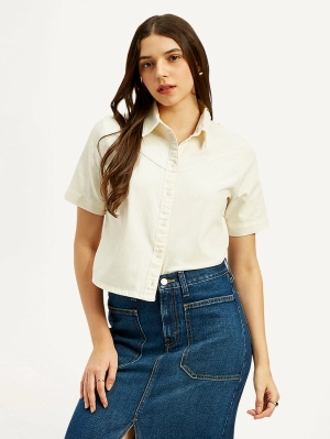 Women's Solid Spread Collar Shirt