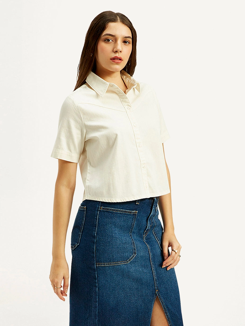 Women's Solid Spread Collar Shirt
