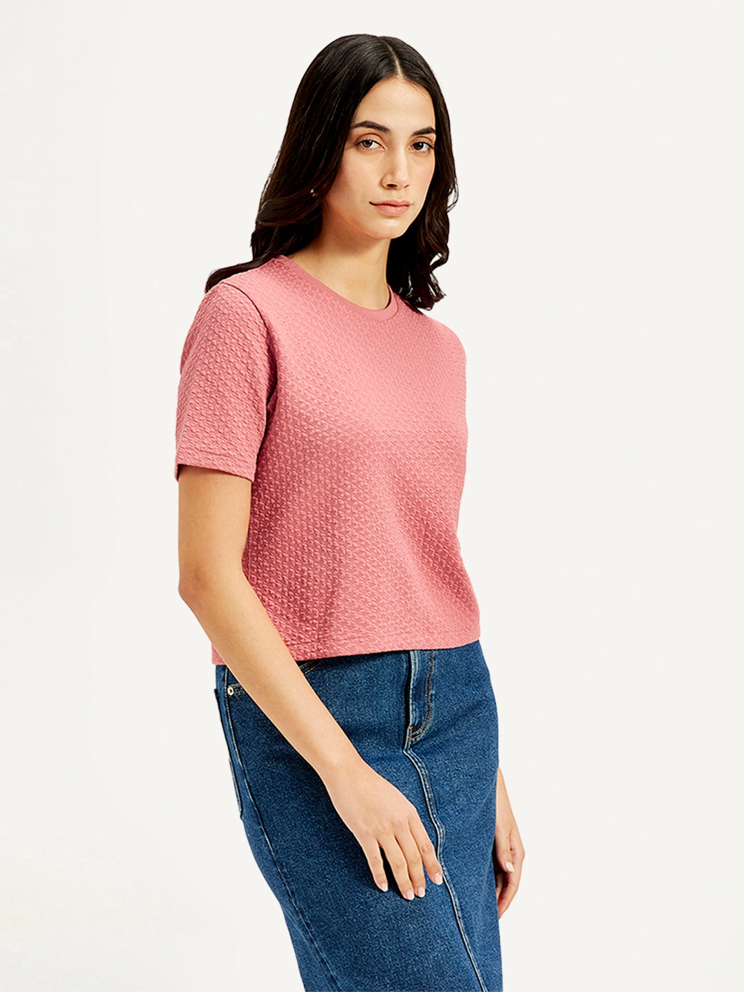 Women's Textured Peach Crew Neck Top