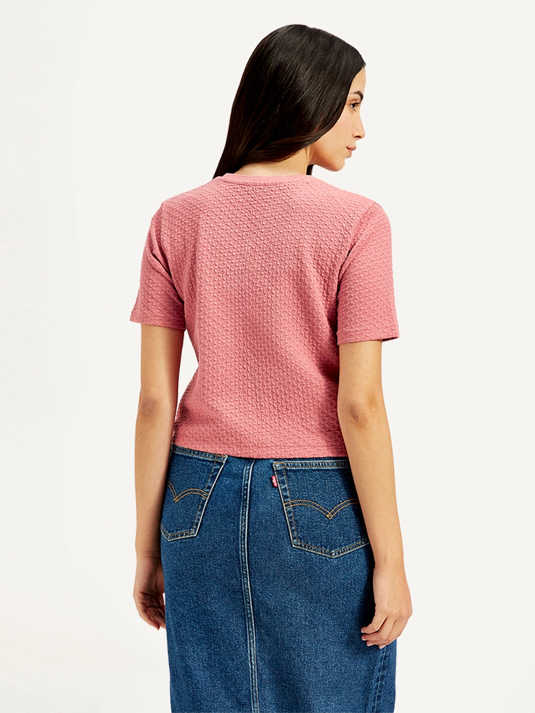 Women's Textured Peach Crew Neck Top