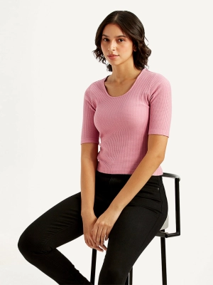 Women's Textured Pink Scoop Neck Top