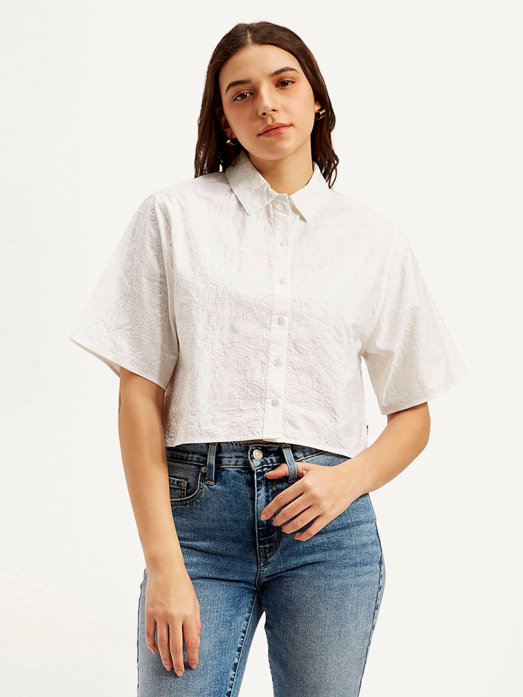 Women's Textured Spread Collar Shirt