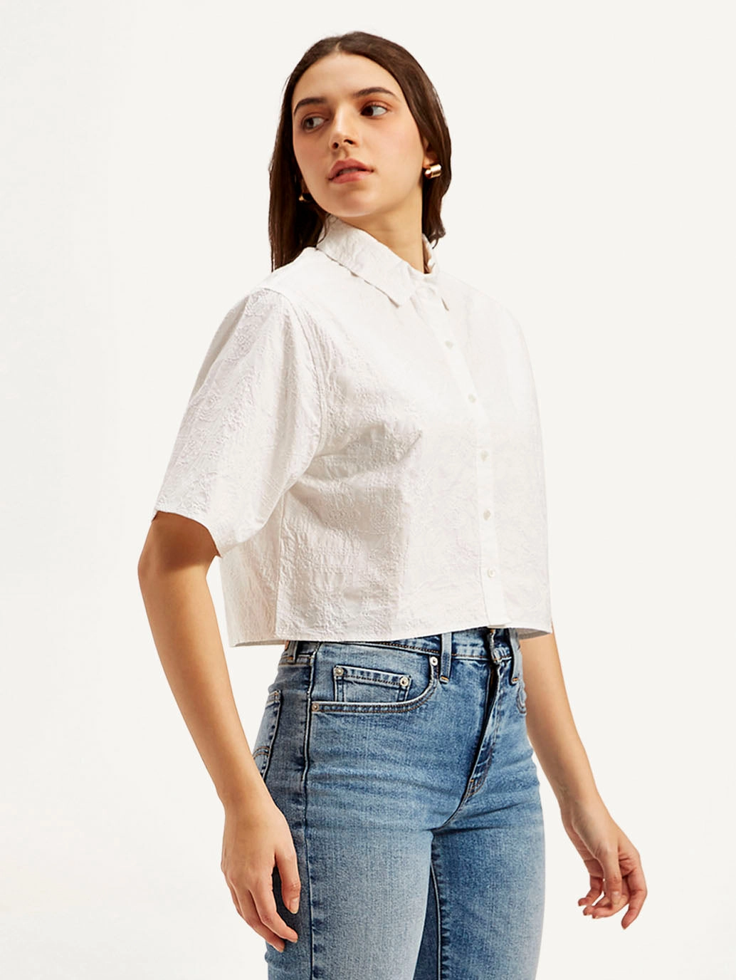 Women's Textured Spread Collar Shirt