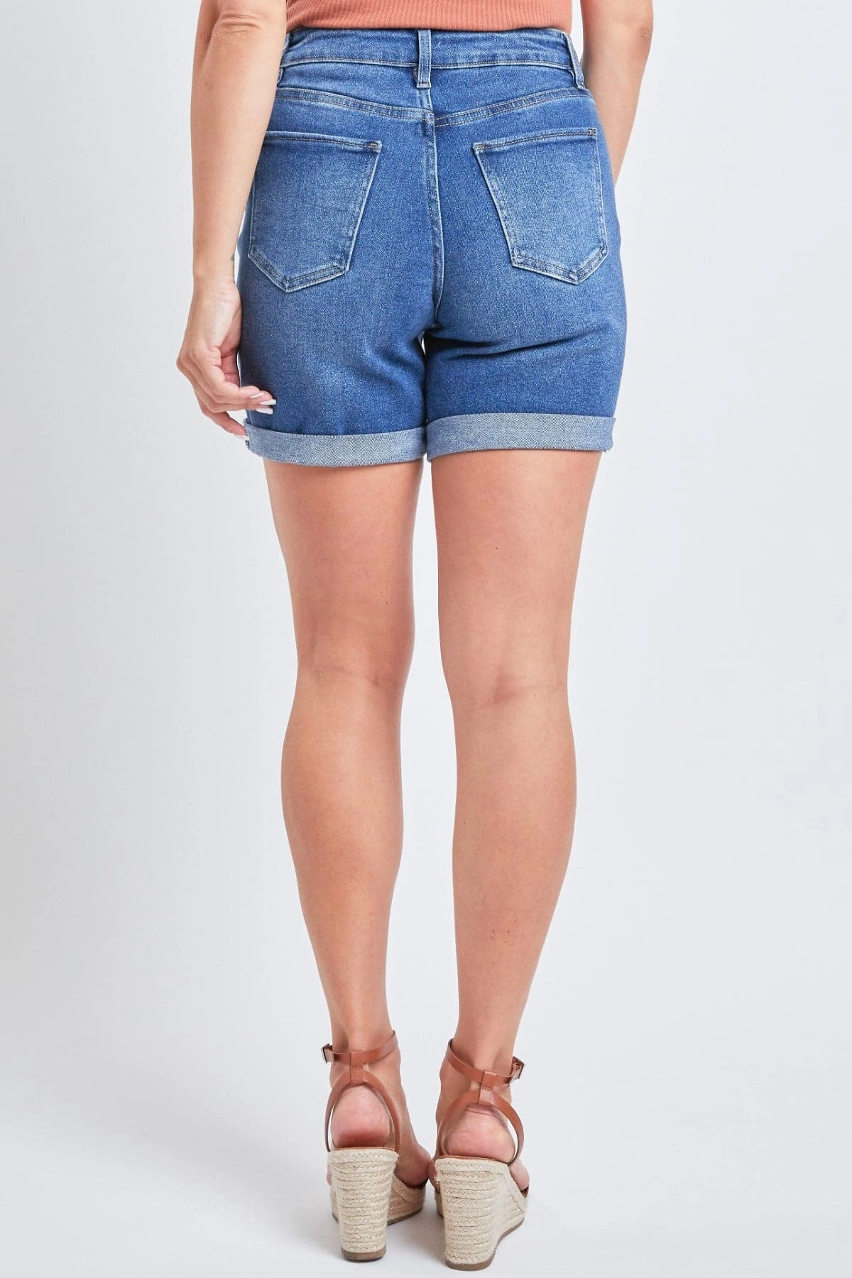 Women's Vintage High Rise 7 Inseam Roll Cuff Shorts with Lycra