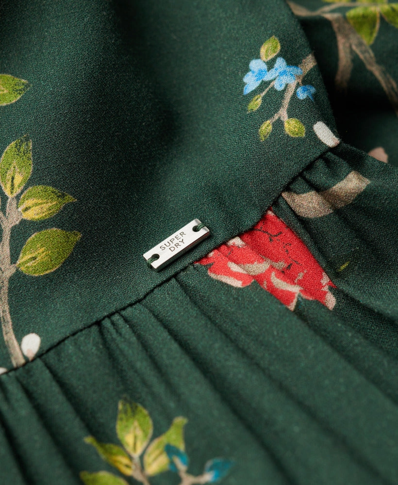 Woven Tiered Maxi Dress | Blossom Birds Green