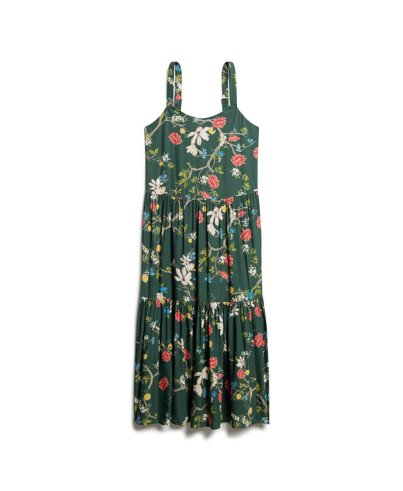 Woven Tiered Maxi Dress | Blossom Birds Green
