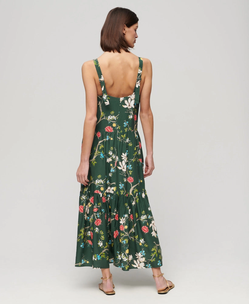 Woven Tiered Maxi Dress | Blossom Birds Green