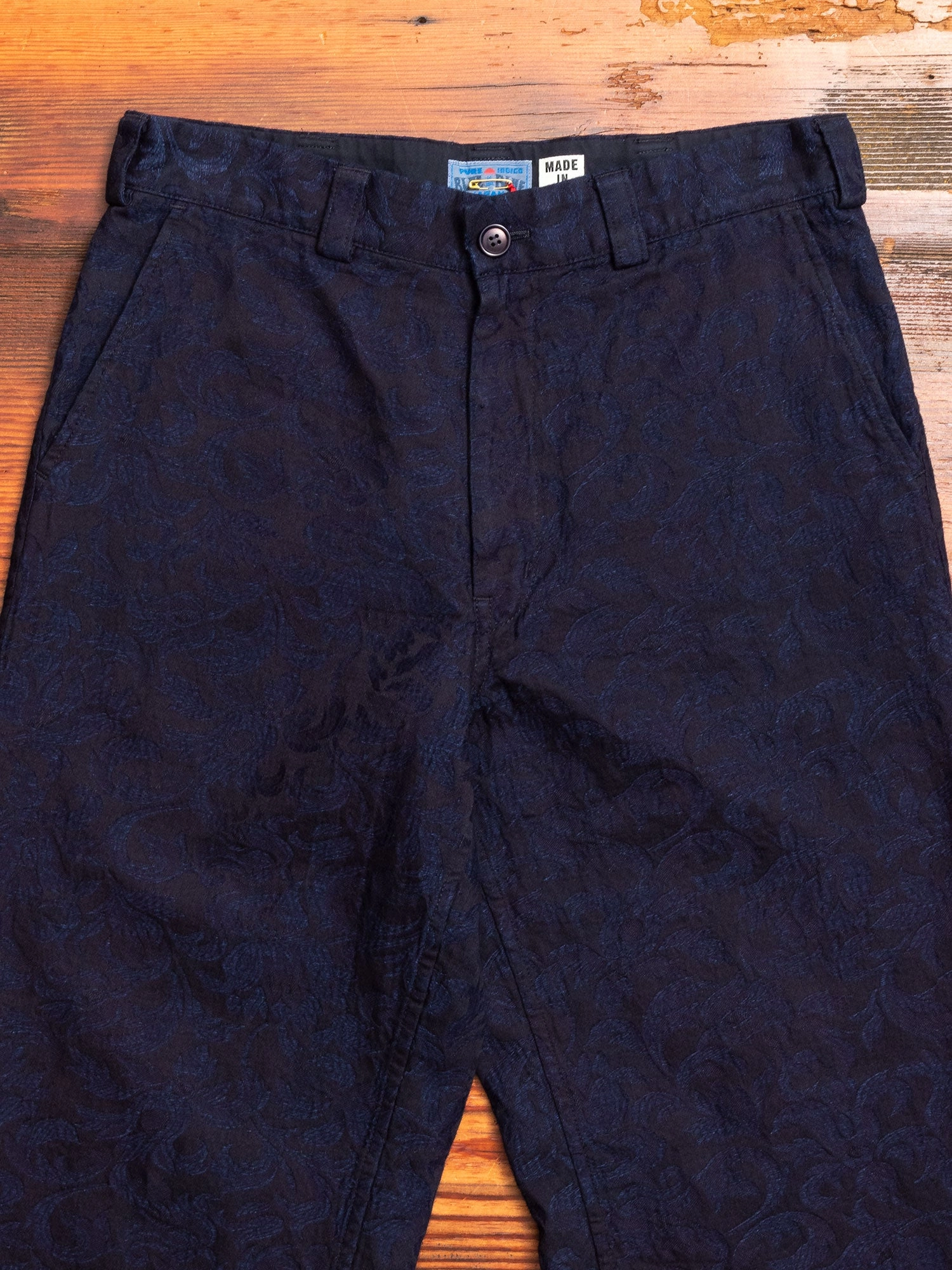 Yarn Dyed Plant Jacquard Trouser in Indigo