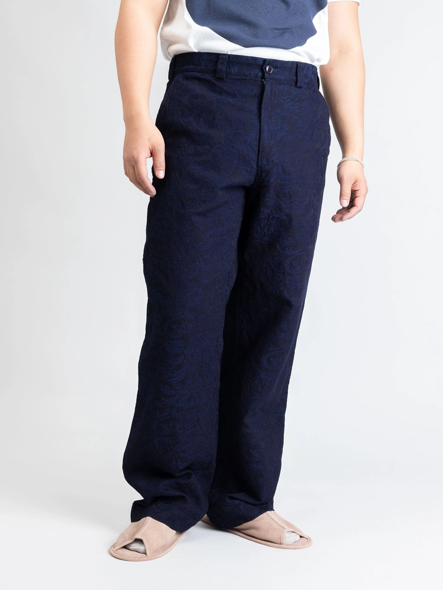 Yarn Dyed Plant Jacquard Trouser in Indigo