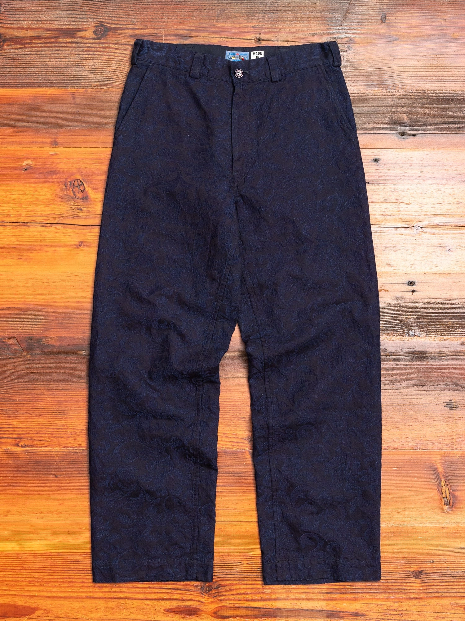 Yarn Dyed Plant Jacquard Trouser in Indigo