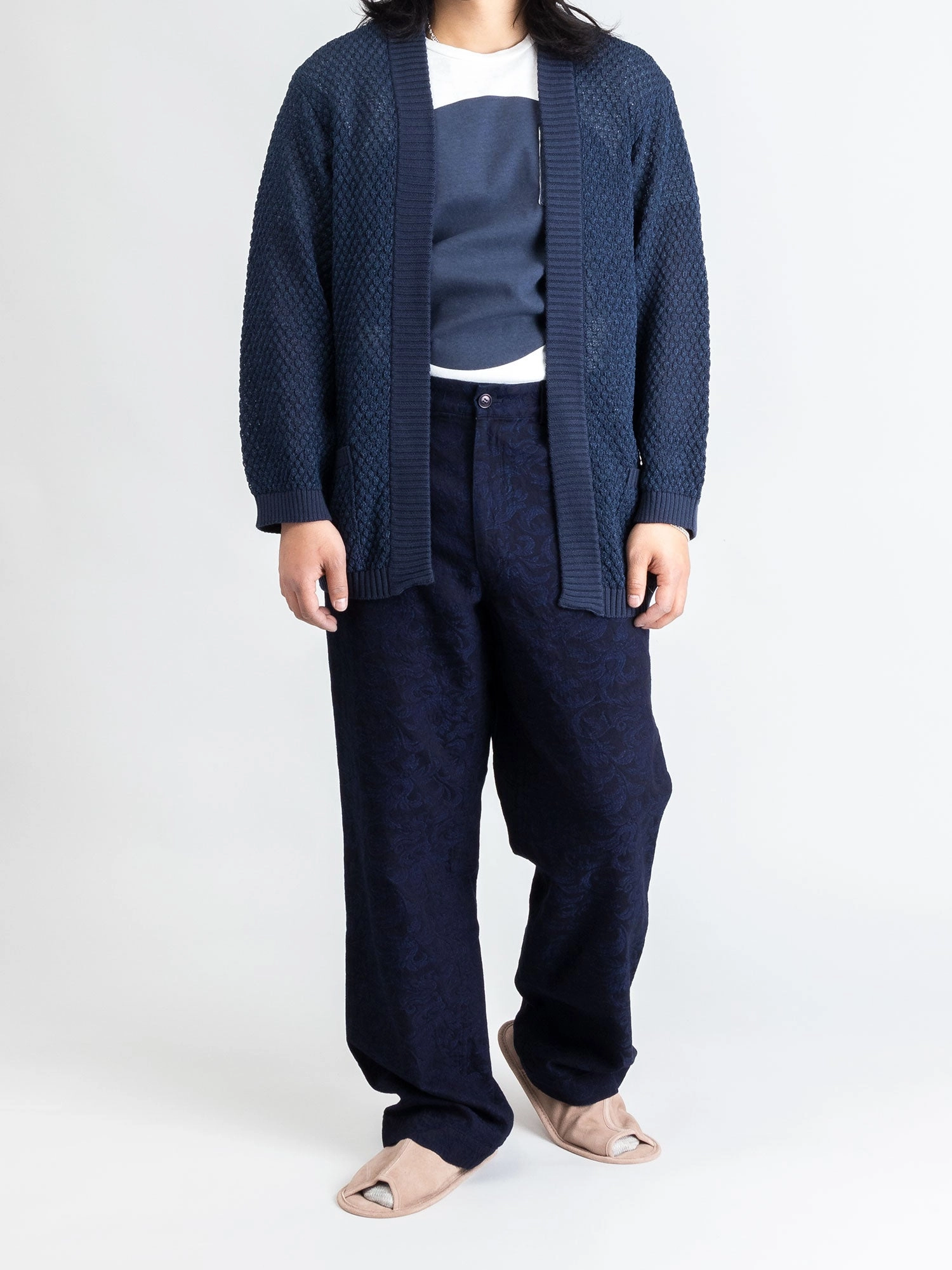 Yarn Dyed Plant Jacquard Trouser in Indigo