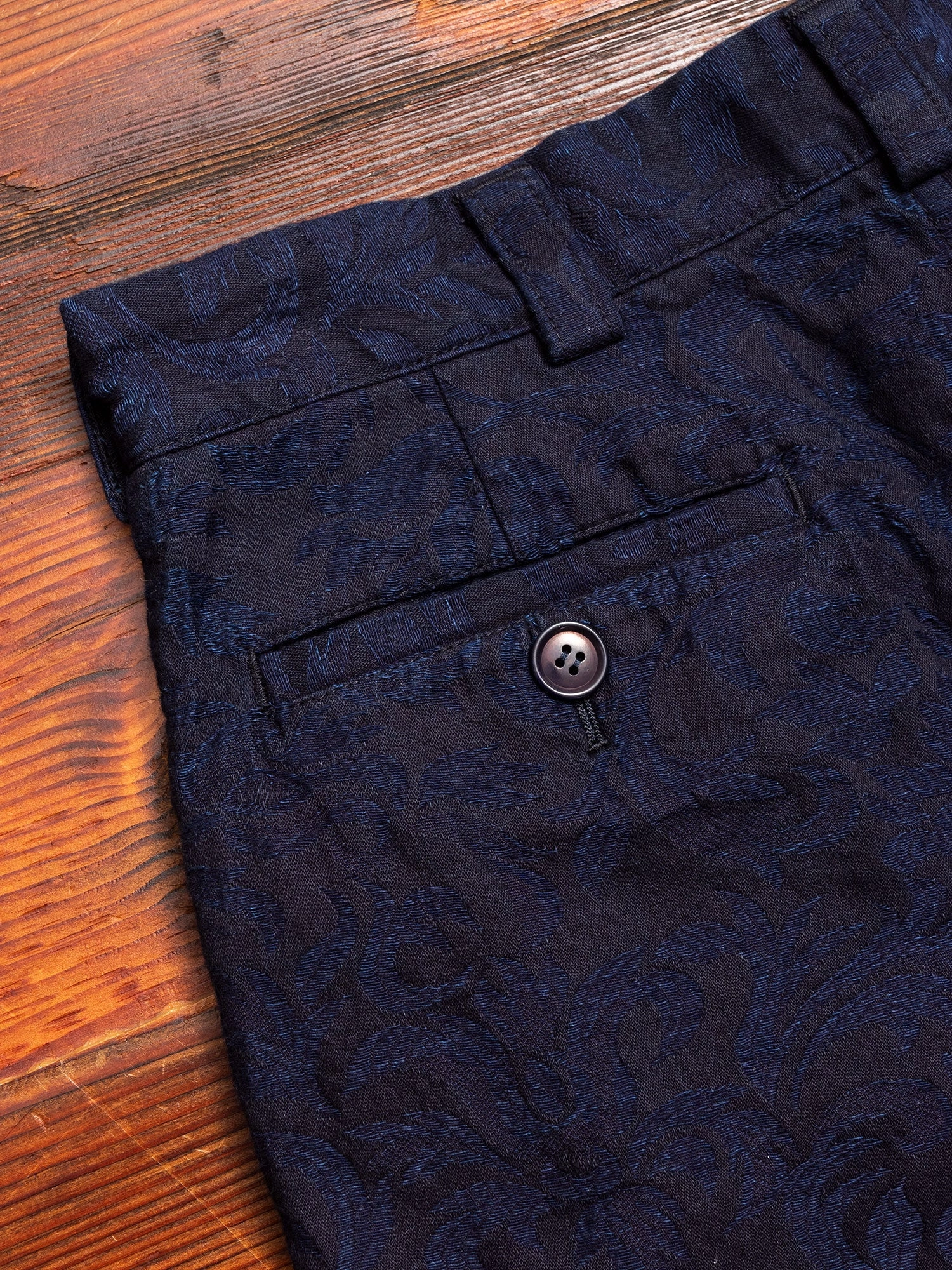 Yarn Dyed Plant Jacquard Trouser in Indigo