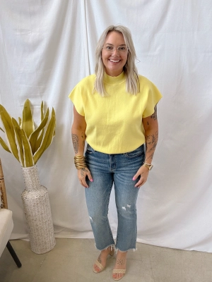 Yellow Mock Short Sleeve Sweater Top