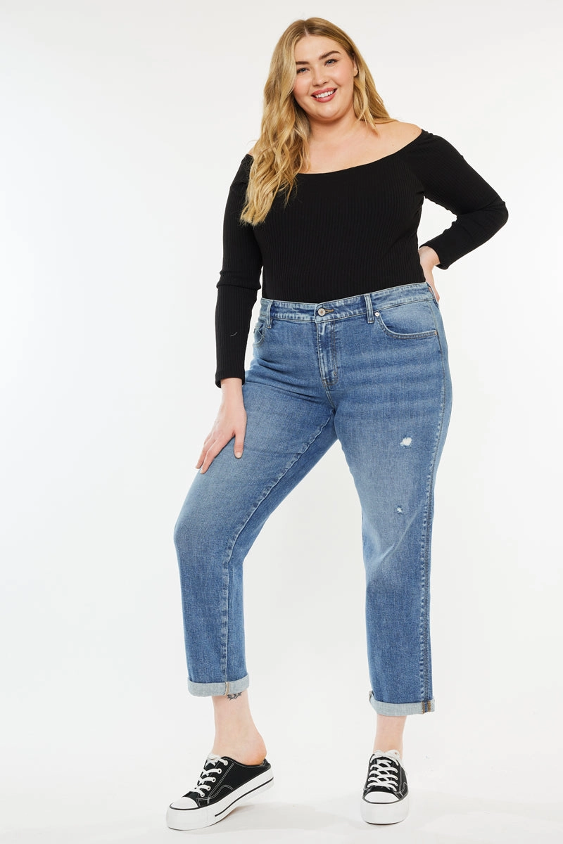 Yvonne  Mid Rise Slim Boyfriend Jeans (Plus Size)