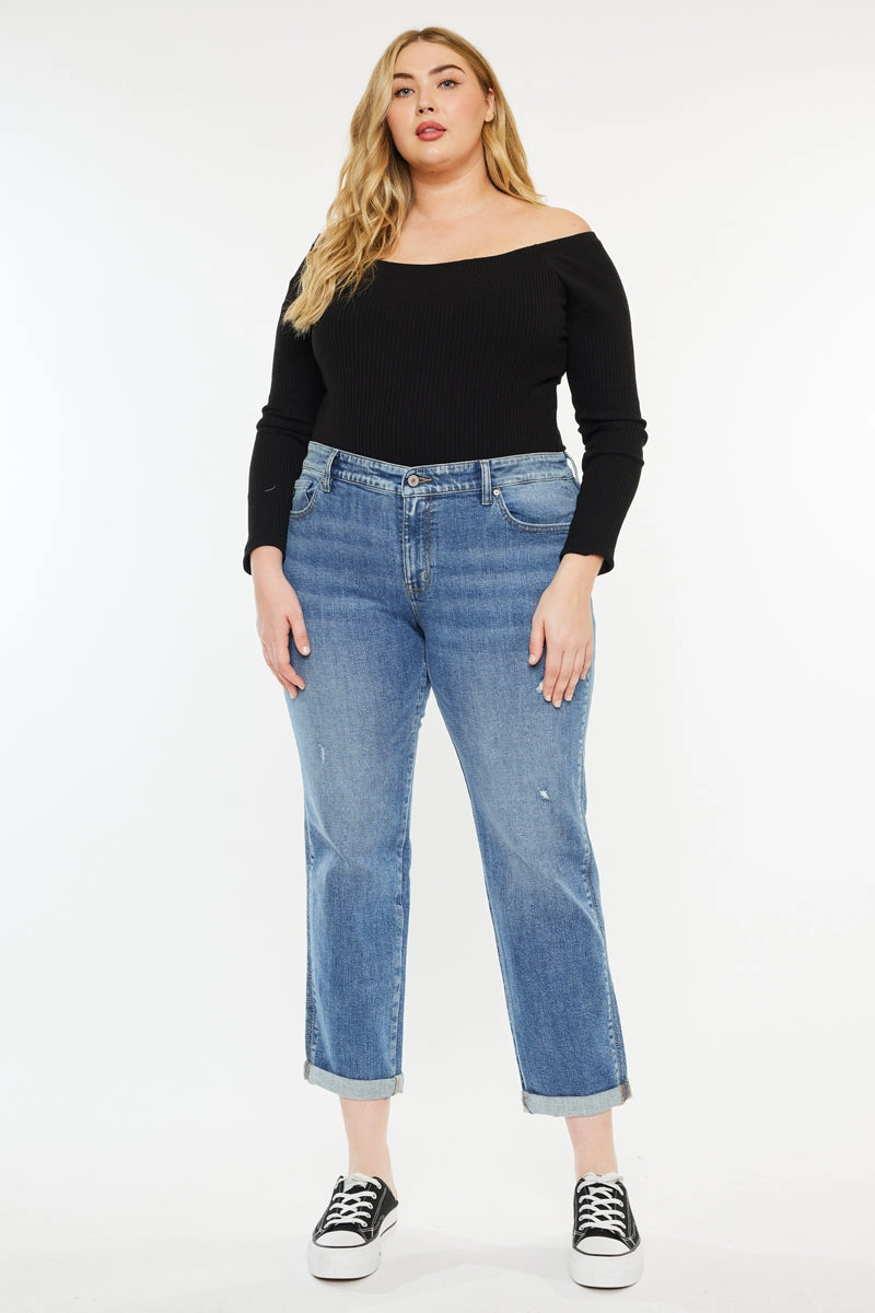 Yvonne  Mid Rise Slim Boyfriend Jeans (Plus Size)