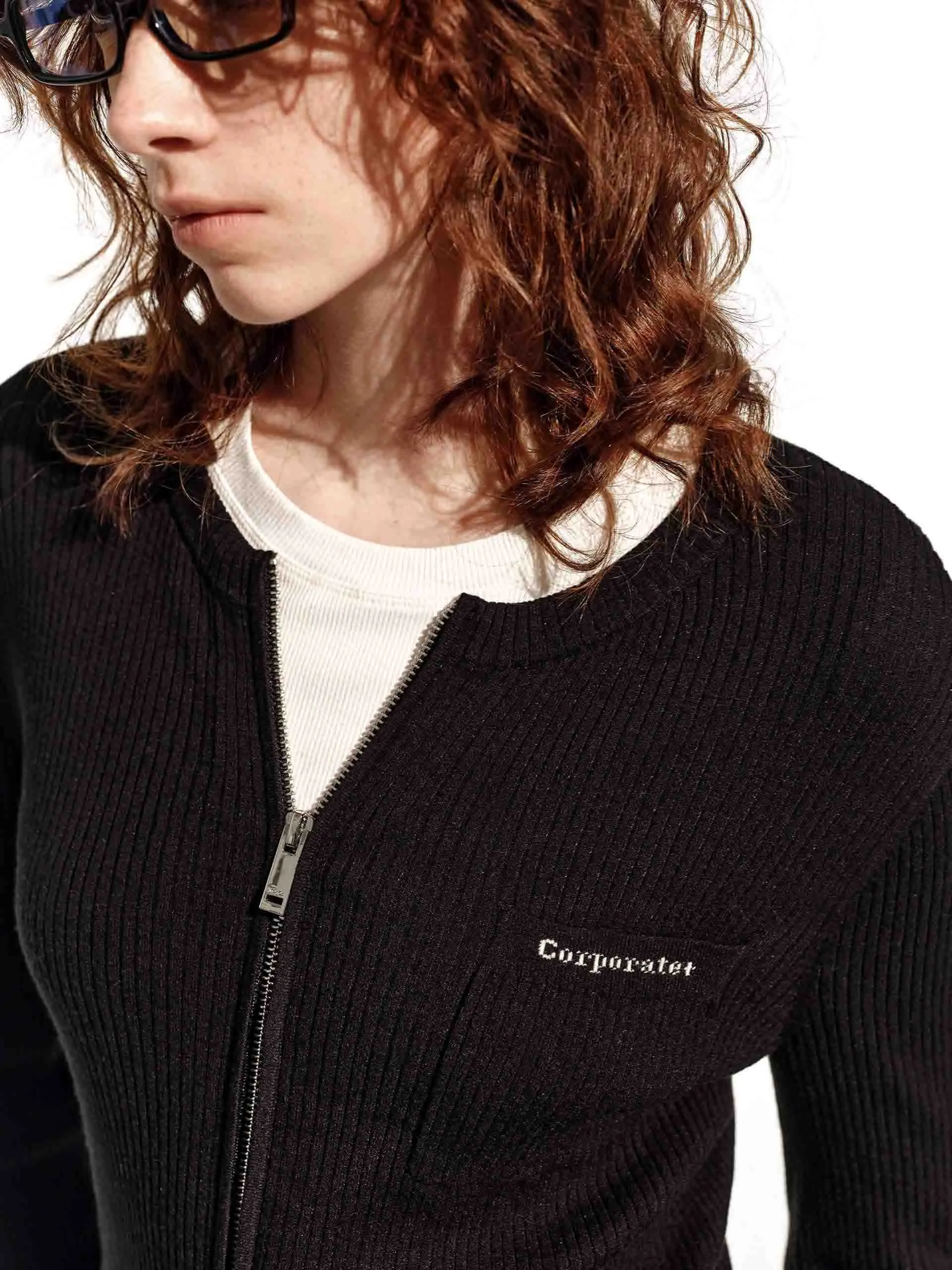 Zip Closure Ribbed Cardigan