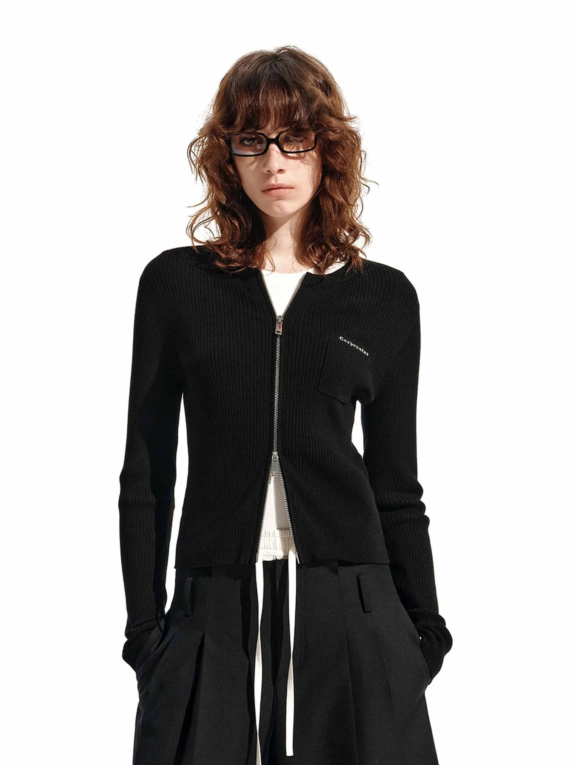 Zip Closure Ribbed Cardigan