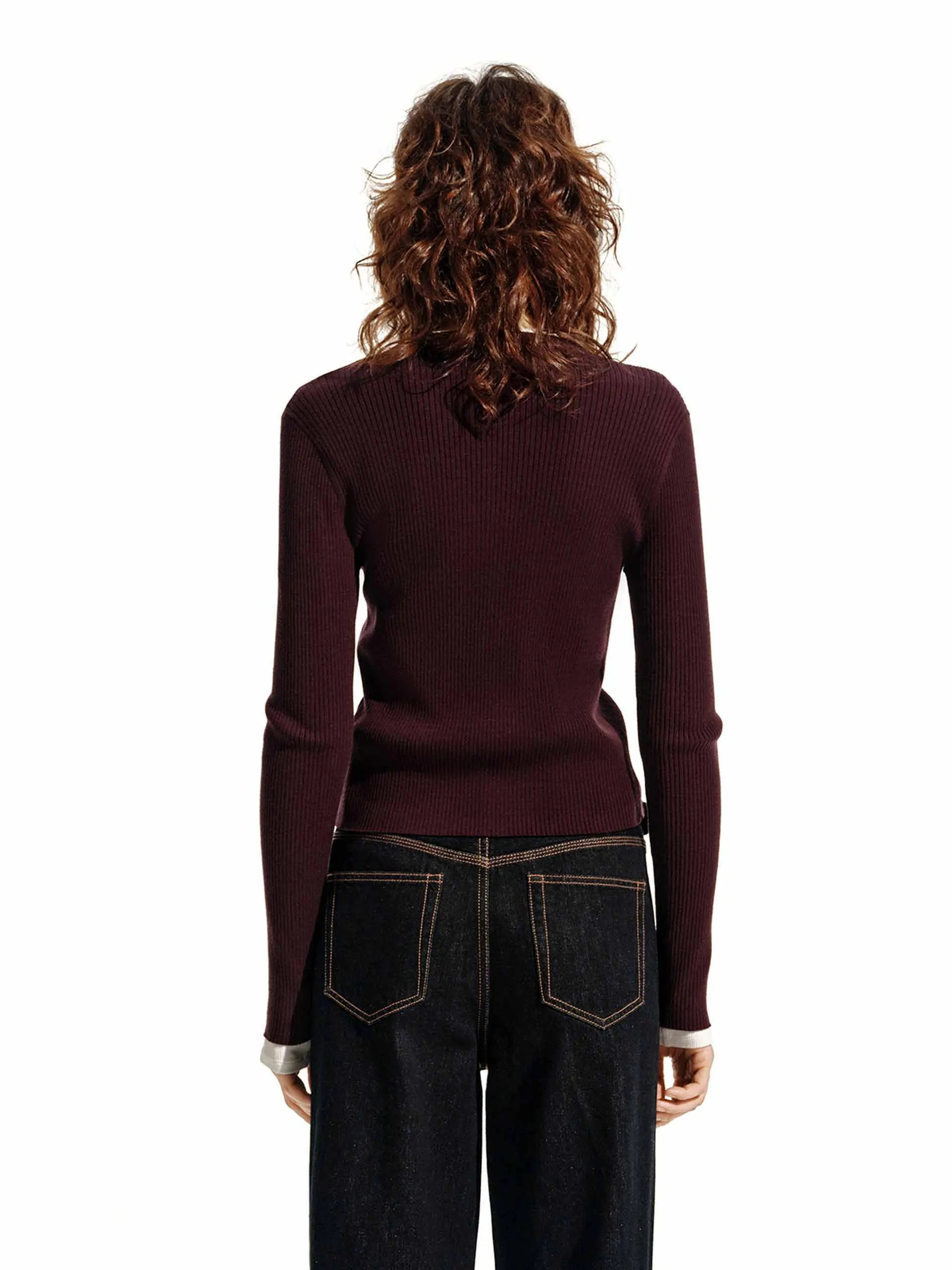 Zip Closure Ribbed Cardigan
