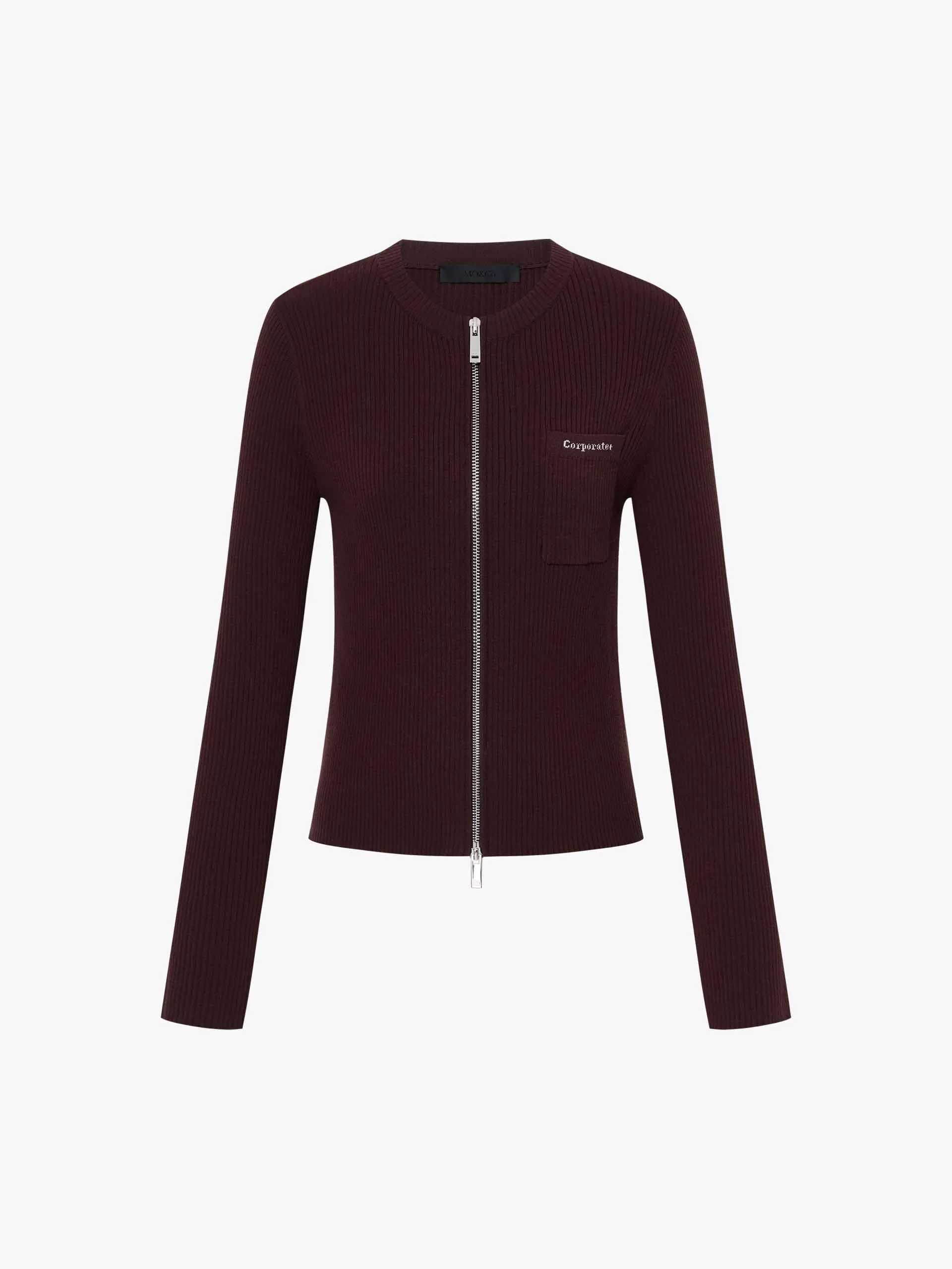 Zip Closure Ribbed Cardigan