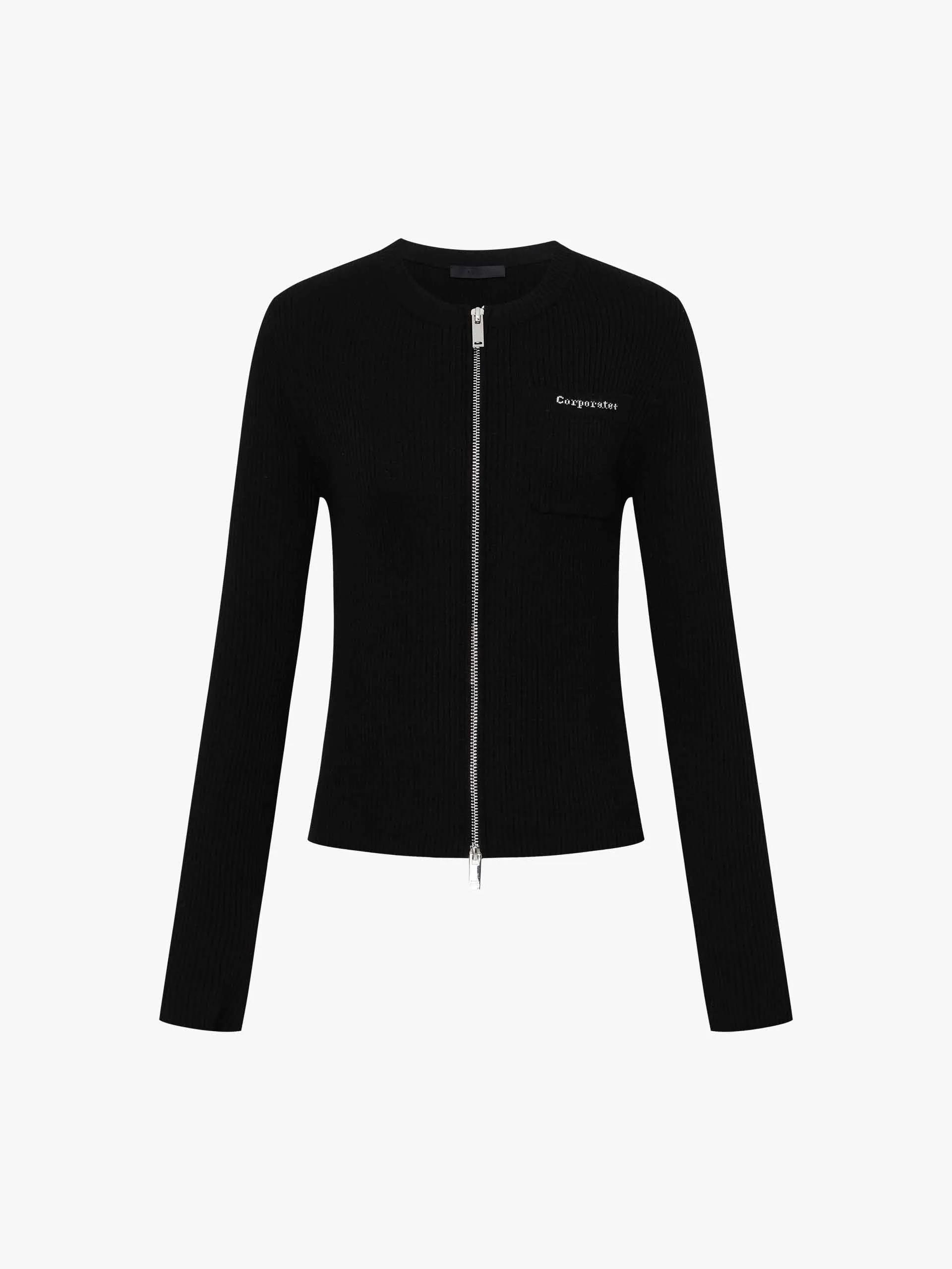 Zip Closure Ribbed Cardigan
