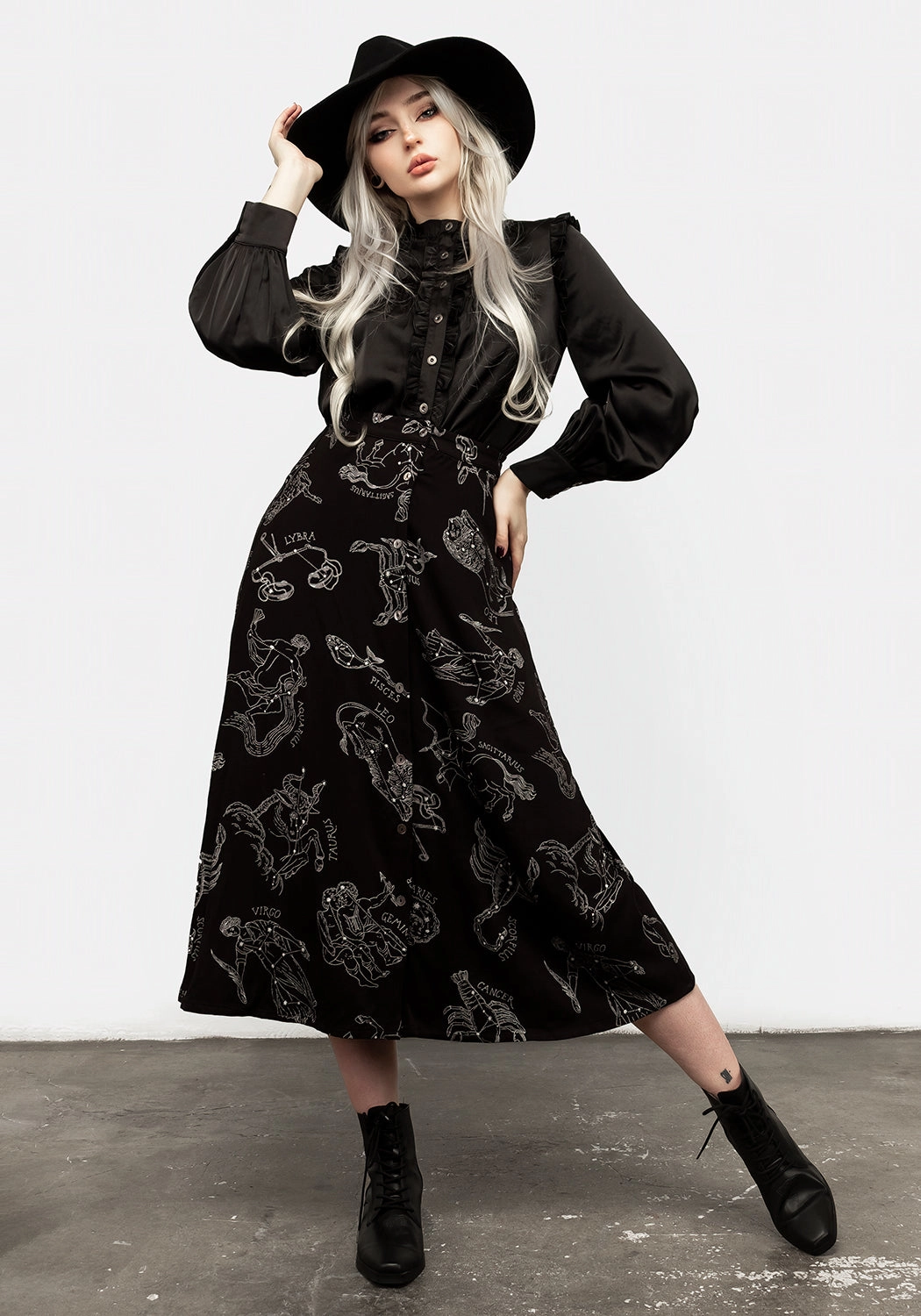 Zodiac Button Midi Skirt